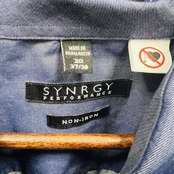 Synergy Performance Blue Jean Men's Long Sleeve Shirt Non-Iron Size 20-37/38 - Picture 5 of 9
